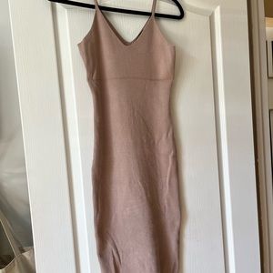 TAN BODY HUGGING LONG DRESS